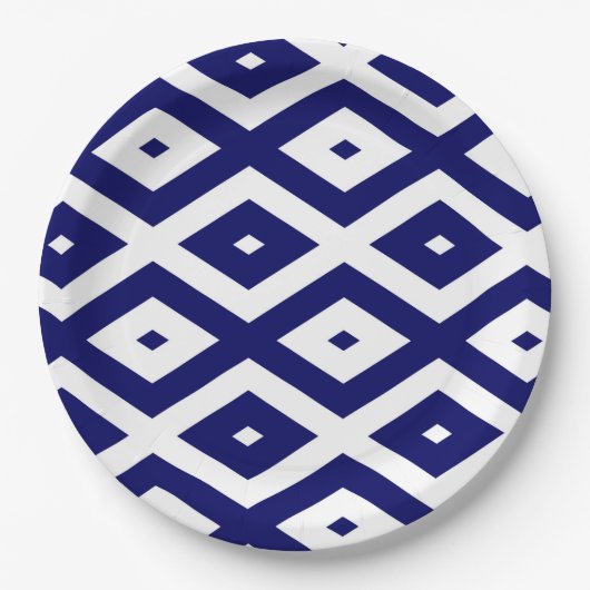Navy-Blue-White-Diamantmuster Pappteller (Vorderseite)
