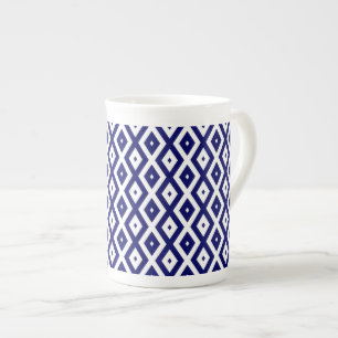Navy-Blue-White-Diamantmuster Porzellantasse