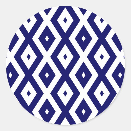 Navy-Blue-White-Diamantmuster Runder Aufkleber (Vorderseite)