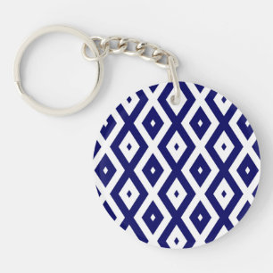 Navy-Blue-White-Diamantmuster Schlüsselanhänger