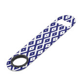Navy-Blue-White-Diamantmuster Speed Flaschenöffner (Rückseite Schrägansicht)