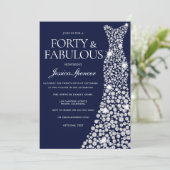 Navy Blue White Diamond Dress 40. Party Einladung (Stehend Vorderseite)