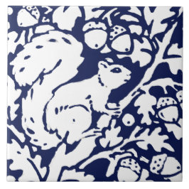 Navy Blue White Eichhörnchen Woodland Animal Folie Fliese