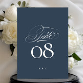 Navy Blue White Elegant Wedding 5 x 7 Table Number Einladung