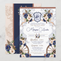 Navy Blue White Elegante Baroque Charro Quinceaner