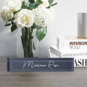Navy Blue & White Elegante Handgeschriebenes Skrip Namensplakette