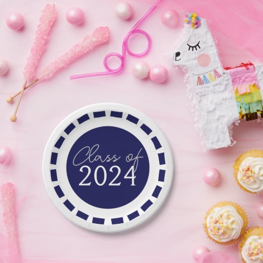 Navy Blue & White Filmstrip Class Year Abschluss Pappteller (Party)