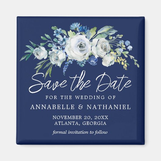 Navy Blue White Flora Winter Save the Date Magnet (Vorne)
