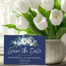 Navy Blue White Floral Eleganter Winter Abend Save The Date