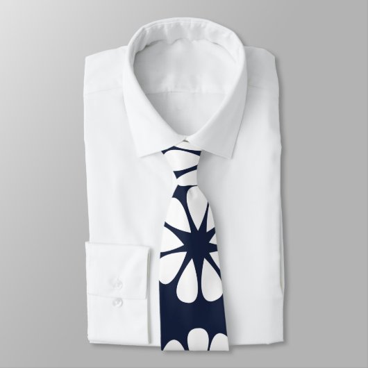 Navy Blue White Floral Krawatte (Gebunden)