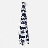 Navy Blue White Floral Krawatte (Vorderseite)
