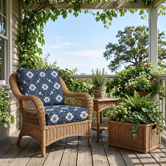 Navy Blue White Floral Minimalistic Victorian Chic Stoff