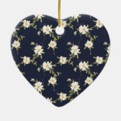 Navy Blue White Floral Monogram Keramik Ornament (Hinten)