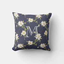 Navy Blue White Floral Monogram Kissen