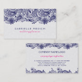 Navy Blue & White Floral Paisley Lace Visitenkarte (Vorne/Hinten)