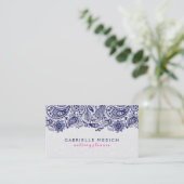 Navy Blue & White Floral Paisley Lace Visitenkarte (Stehend Vorderseite)