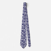 Navy Blue & White Floral Paisley Pattern Neck Krawatte (Vorderseite)