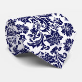 Navy Blue & White Floral Paisley Pattern Neck Krawatte (Gerollt)