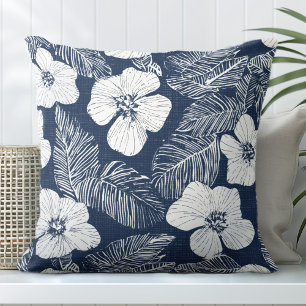 Navy Blue & White Floral Throw Kissen