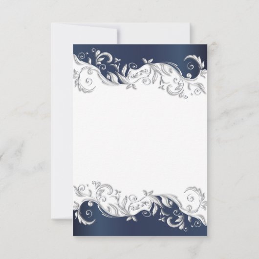 Navy Blue & White Floral Wirbel Save the Date (Rückseite)