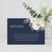 Navy Blue & White Flower Wedding Details Begleitkarte (Stehend Vorderseite)