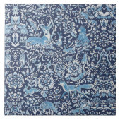 Navy Blue & White Forest Animals Fox Rabbit Floral Fliese (Vorderseite)