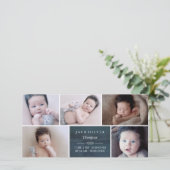 Navy Blue & White Foto Collage Baby Ankündigung (Stehend Vorderseite)