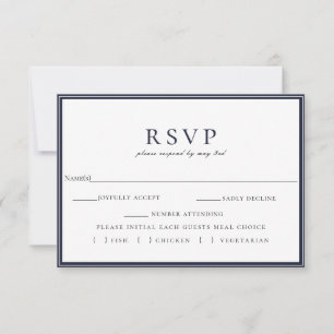 Navy Blue White Frame Hochzeit RSVP Mahlzeit Wahl