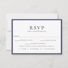 Navy Blue White Frame Hochzeit RSVP Mahlzeit Wahl Karte