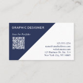 Navy Blue White Geometric Custom QR Code Visitenkarte (Rückseite)