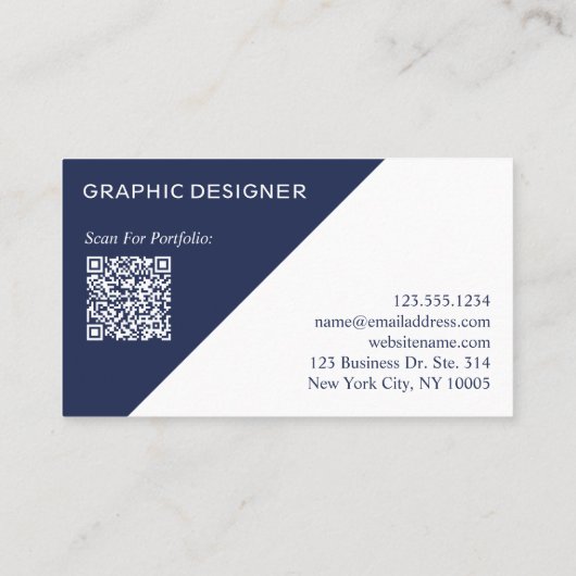 Navy Blue White Geometric Custom QR Code Visitenkarte (Rückseite)