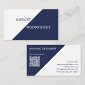 Navy Blue White Geometric Custom QR Code Visitenkarte (Vorne/Hinten)