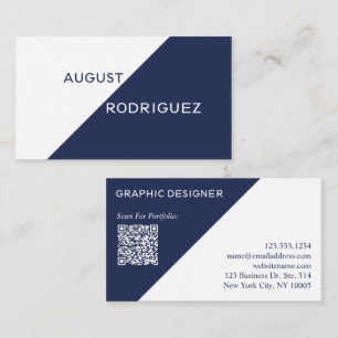 Navy Blue White Geometric Custom QR Code Visitenkarte
