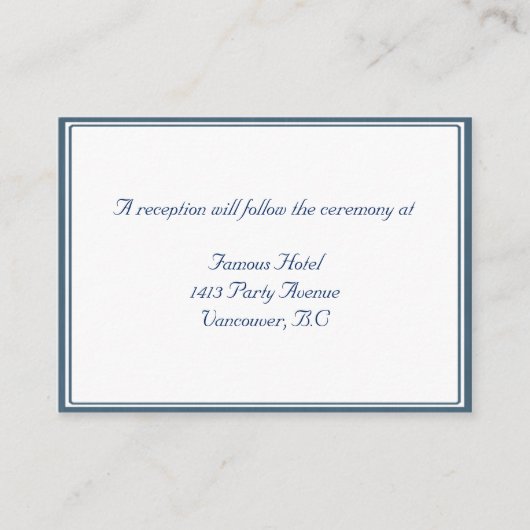 Navy Blue / White Gerahmt Wedding RSVP Empfang Begleitkarte (Vorderseite)