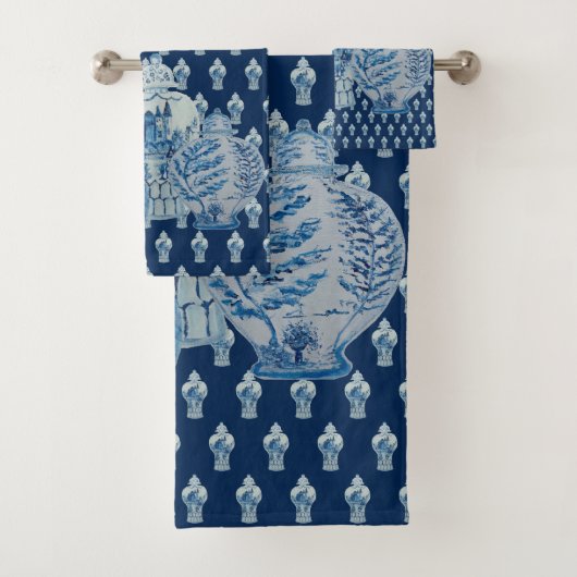 Navy Blue & White Ginger Jars Badhandtuch Set (Insitu)