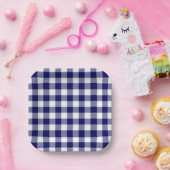 Navy Blue White Gingham Pattern Pappteller (Party)