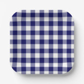 Navy Blue White Gingham Pattern Pappteller (Vorderseite)