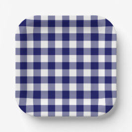 Navy Blue White Gingham Pattern Pappteller