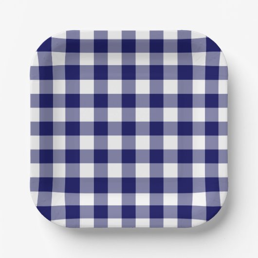 Navy Blue White Gingham Pattern Pappteller (Vorderseite)
