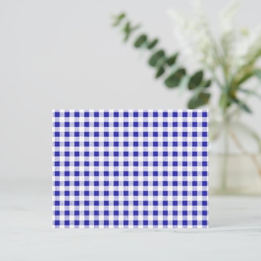 Navy Blue White Gingham Pattern Postkarte (Stehend Vorderseite)