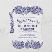 Navy Blue & White Girly Paisley Lace Einladung (Vorne/Hinten)