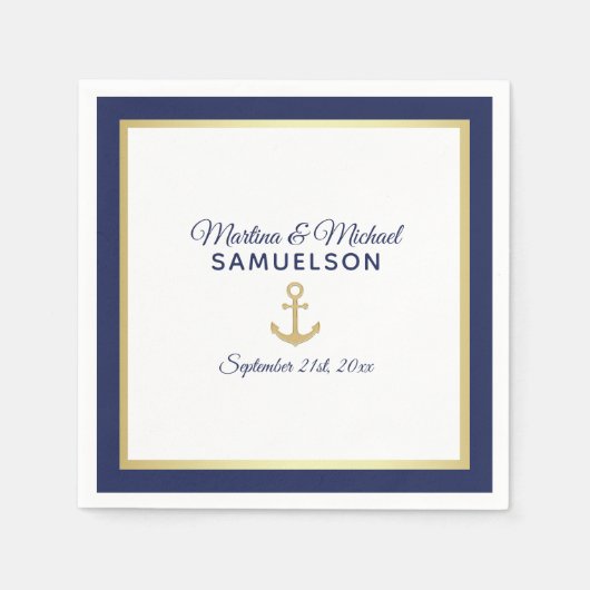 Navy Blue White Gold Anchor Nautical Wedding Serviette (Vorderseite)