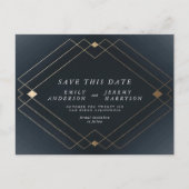 Navy Blue & White Gold Deko Lines Save the Date Postkarte (Vorderseite)
