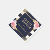 Navy Blue White Gold Pink Floral Brautparty Serviette (Ecke)