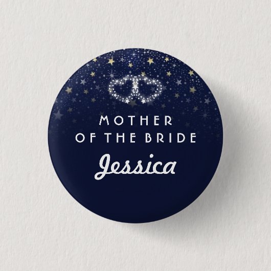 Navy Blue White Gold Stars HEARTS Mother of Bride Button (Vorderseite)