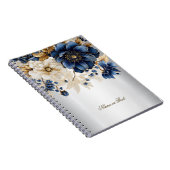 Navy Blue White Golden Blume Silver Notizblock (Rechte Seite)