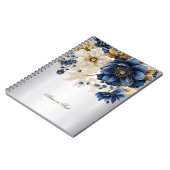 Navy Blue White Golden Blume Silver Notizblock (Linke Seite)