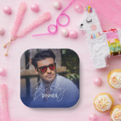 Navy Blue White Gradient Photo Birthday Dinner Pappteller (Party)
