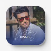 Navy Blue White Gradient Photo Birthday Dinner Pappteller (Vorderseite)