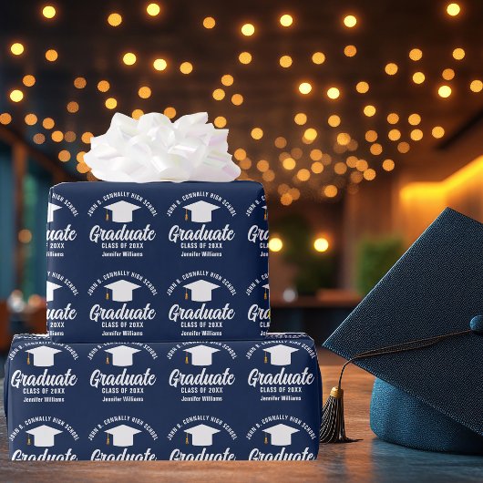 Navy Blue White Graduate Custom Abschluss Geschenkpapier